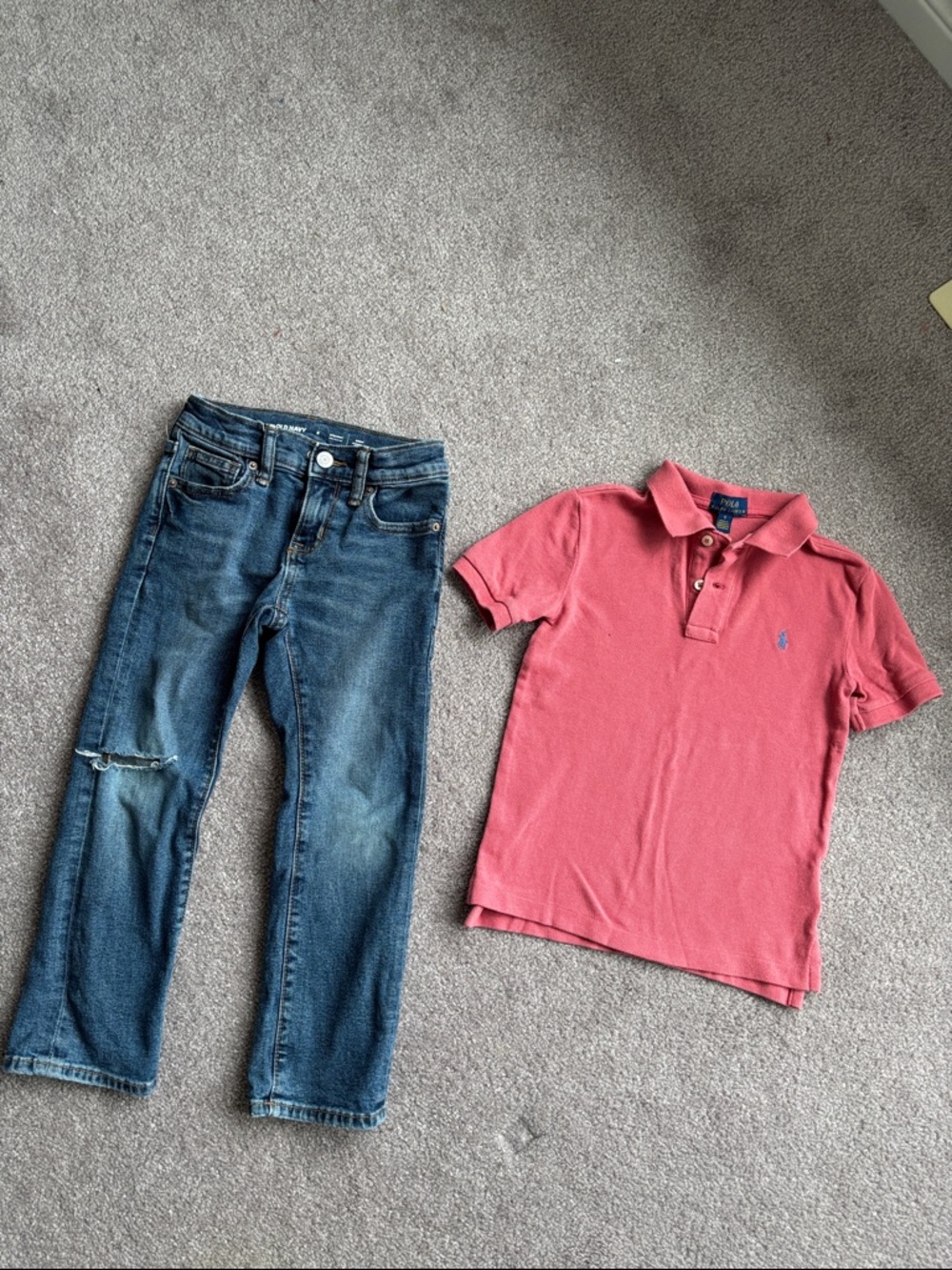 Polo-Style Pink Boys' Short-Sleeve Cotton Polo Shirt and old navy jeans